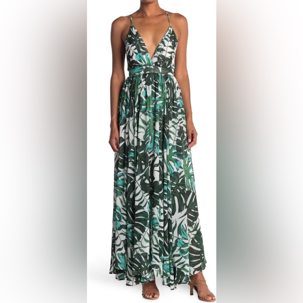 Enchanted Garden Floral Print Maxi Dress MEGHAN LA Monstera print Size Large
